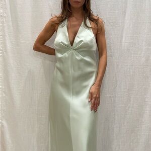 Vintage Laundry by Shelli Segal Mint Slip v-neck Halter Low Back Gown